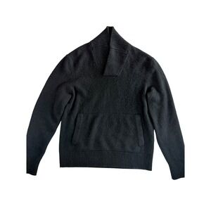 James Perse Marled Cashmere Shawl Collar Pullover Mens S Black Kangaroo Pocket